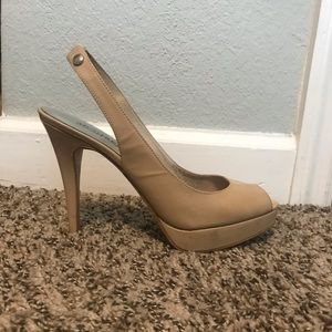 Tan Michael Kors peep toe heels